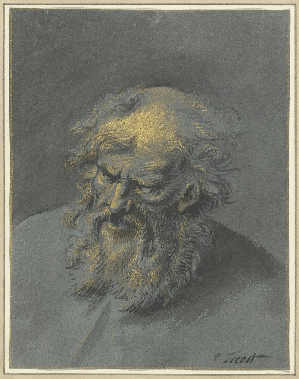 Yaşlı sakallı bir adamın başı (bir havari veya filozof) by Cornelis Troost
