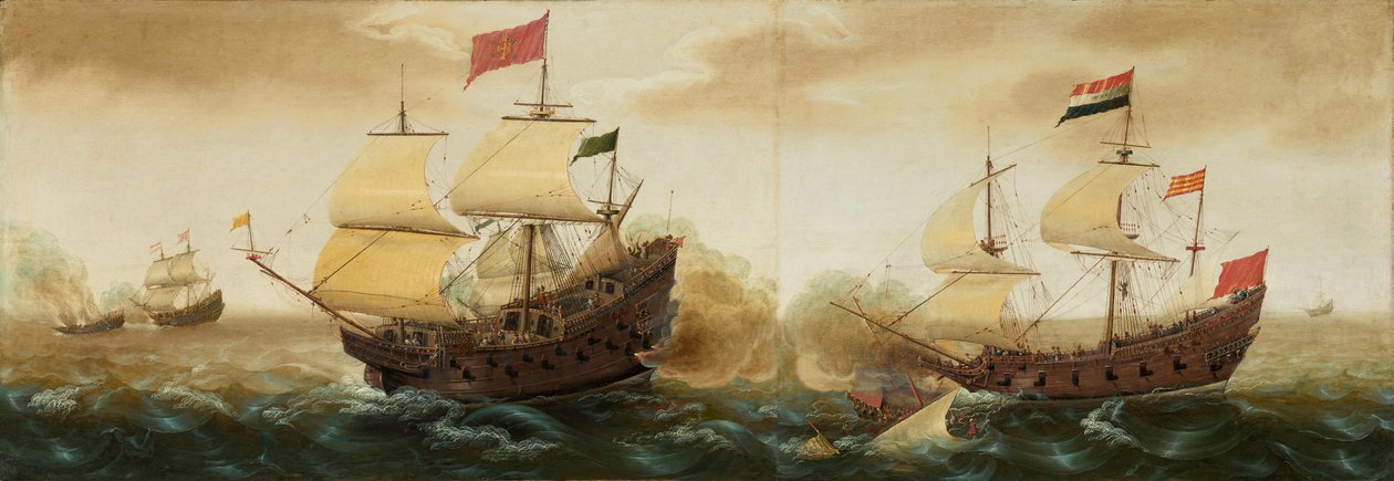 Hollanda ve İspanyol Savaş Gemileri Arasında Bir Deniz Karşılaşması, c. 16181620. by Cornelis Verbeeck