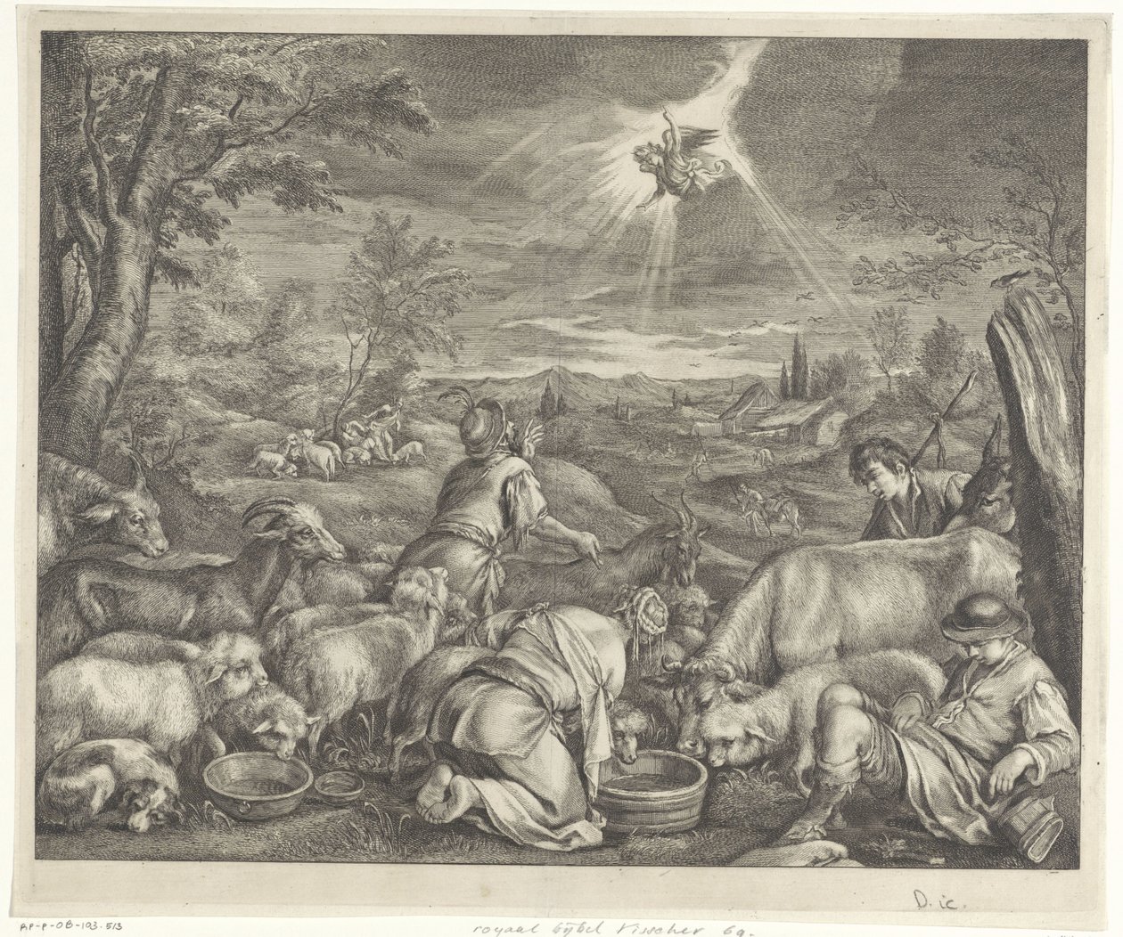 İbrahim Şekem'e Gidiyor / Çobanlara Müjde by Cornelis Visscher (II)