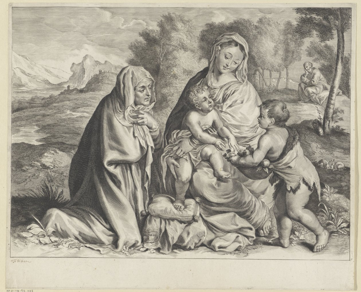 Kutsal Aile, Vaftizci Yahya ve Elisabeth ile Manzara by Cornelis Visscher (II)