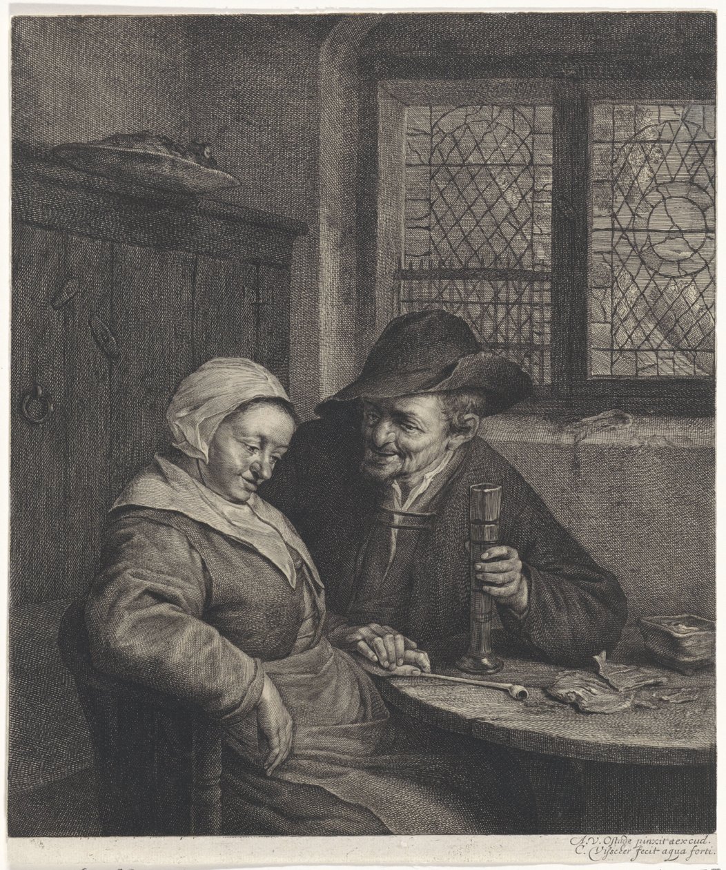 yaşlı çift Tuzlu Scholletje by Cornelis Visscher (II)