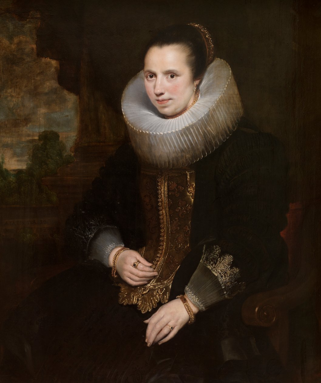 Elisabeth Hoegaerts (tuval üzerine yağlıboya) (471109 ile çift) by Cornelis de (attr. to) Vos