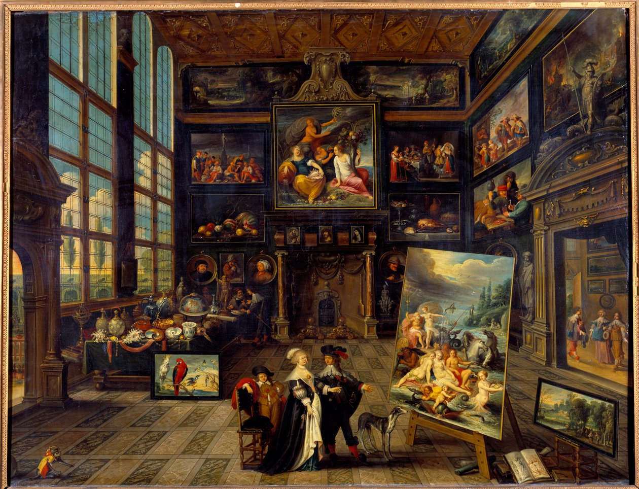 Resim ve sanat eserlerinden oluşan bir galerinin iç görünümü Resim Cornelis de Baellieur (1607-1671) 1637 Sun. 0,99x1,23 m by Cornelis de I Baellieur