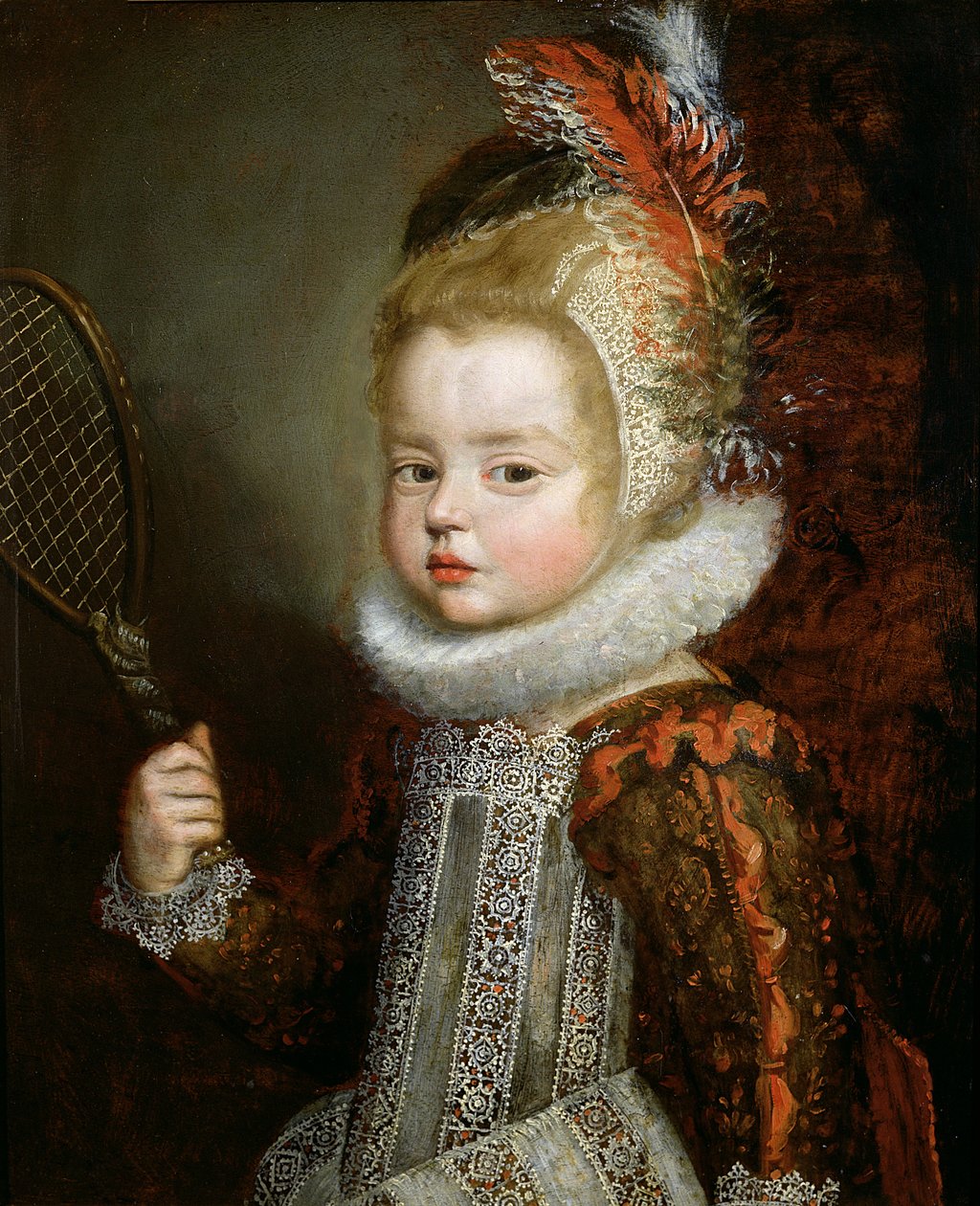 Raket Tutan Bir Çocuğun Portresi (panelde yağlı boya) by Cornelis de Vos