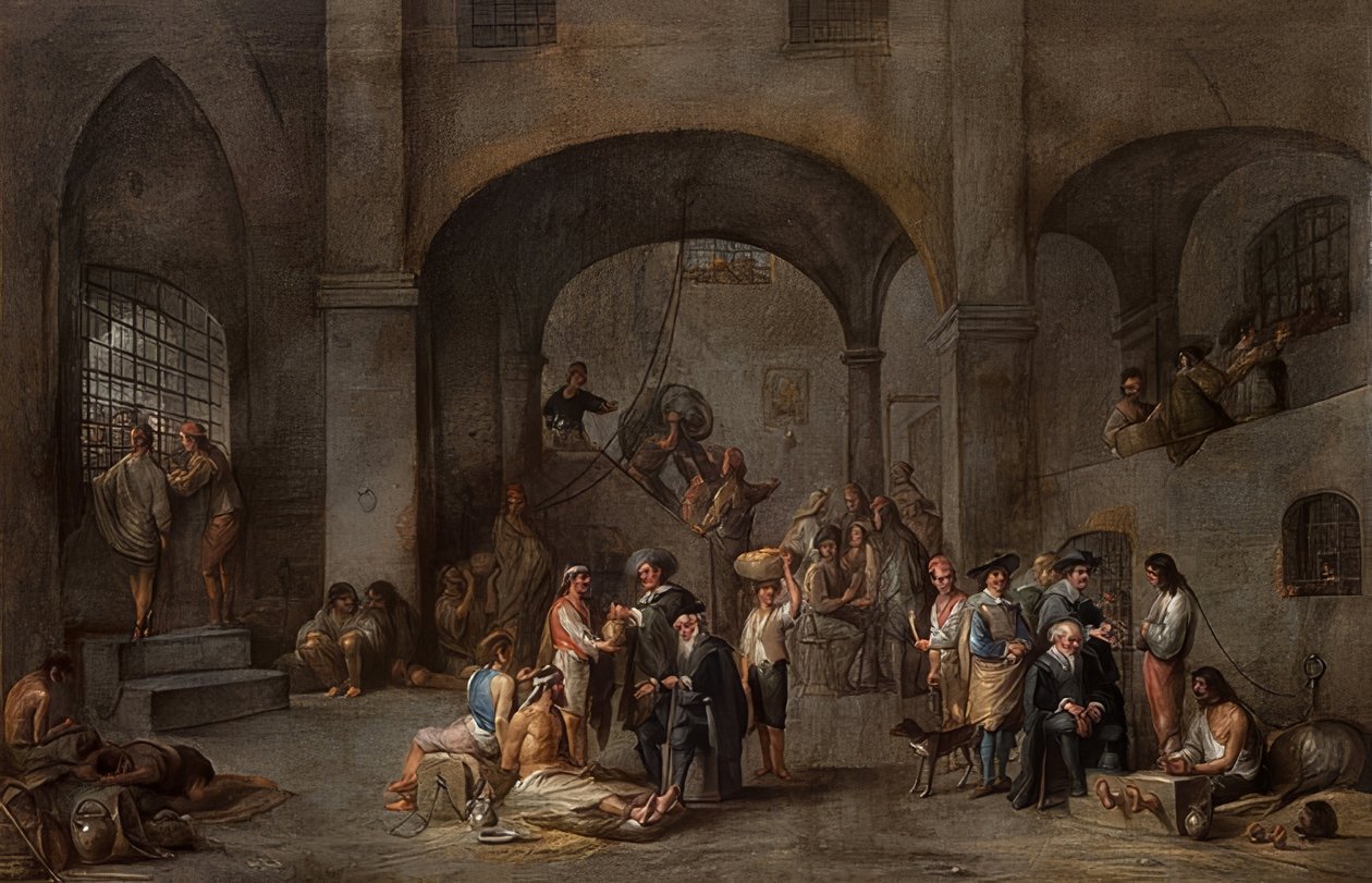 Mahkumları Ziyaret (Yedi Merhamet İşleri ile bir döngüden). 1640 civarında by Cornelis de Wael