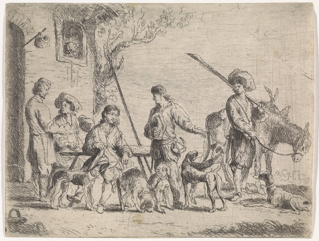 Bir hanın önünde avcılar Tür sahneleri (dizi başlığı) by Cornelis de Wael
