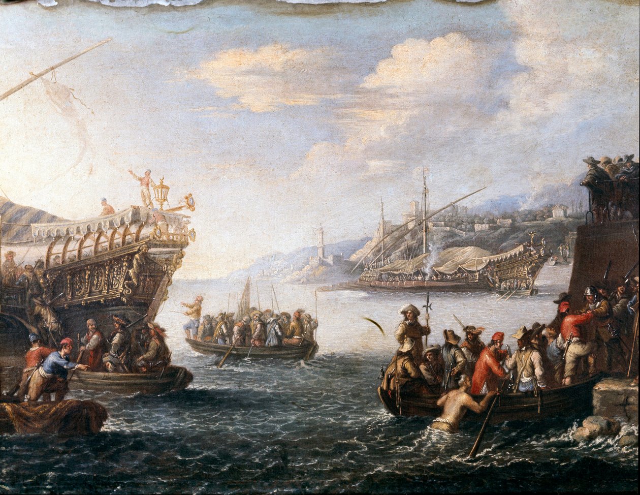 Ceneviz limanında Türklerle savaşmaya başlayan askerler (Resim by Cornelis de Wael
