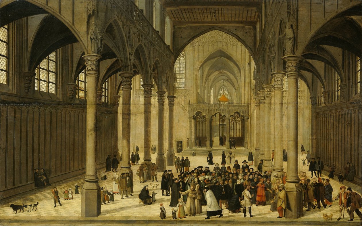 Bir Cemaate Vaaz Eden Mesih ile Kilise İçi by Cornelis van Dalem (attributed to)