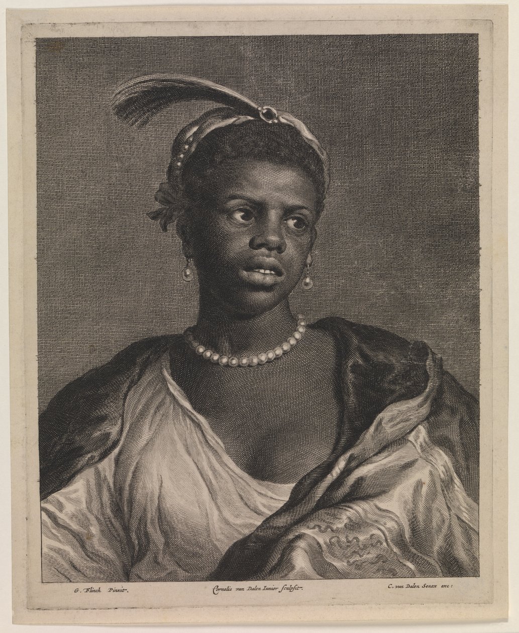 İnci Kolyeli Afrikalı Bir Kadının Portresi by Cornelis van Dalen