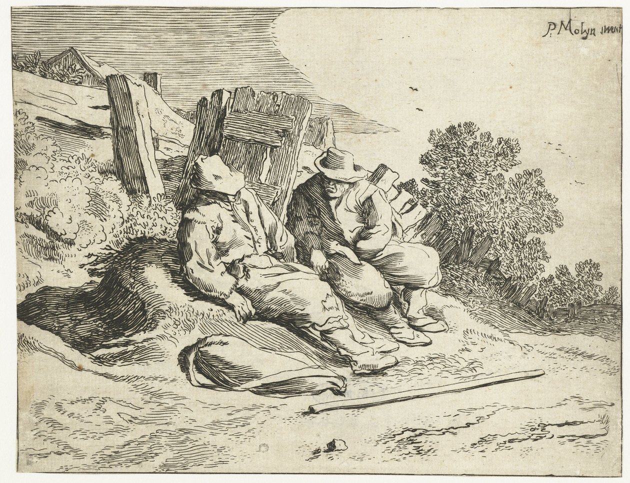 Çiftçiler yol kenarında Dört manzara (dizi başlığı) by Cornelis van Kittensteyn (attributed to)