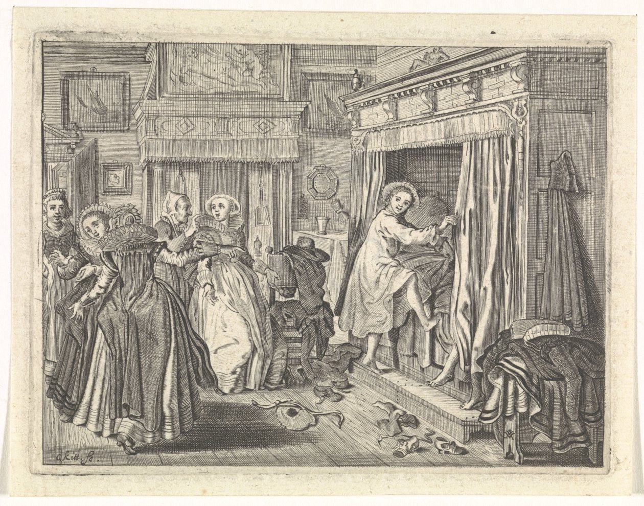 yatak odası sahnesi by Cornelis van Kittensteyn