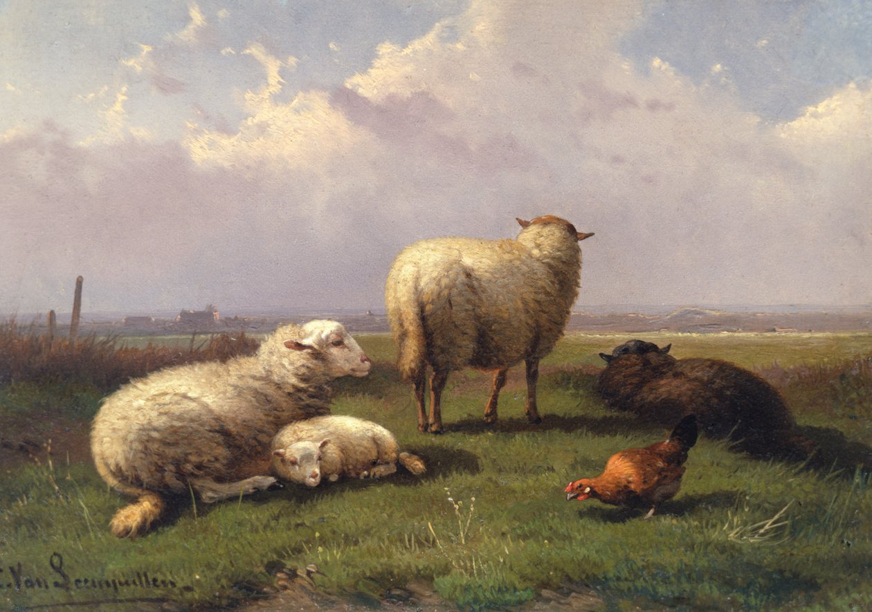 Otlakta Uyuyan Koyunlar, 19. Yüzyıl by Cornelis van Leemputten