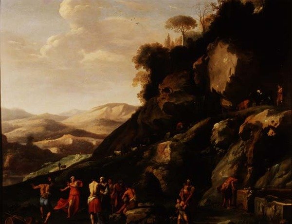 Bir manzarada dans eden köylüler by Cornelis van Poelenburgh or Poelenburch