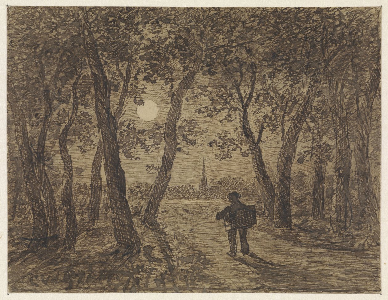 Ay ışığında ormandan çıkan adam by Cornelis van der Griendt