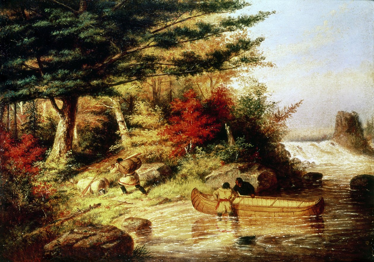 Kanada vahşi doğasında kürk taşıyan Kızılderililer, 1858 by Cornelius Krieghoff