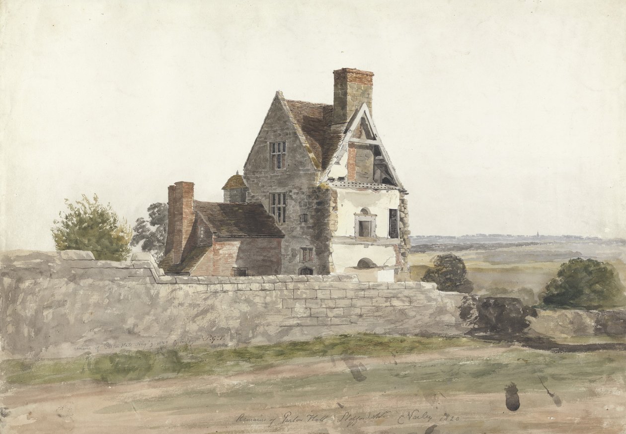 Parton Hall kalıntıları, Staffordshire, 1820 by Cornelius Varley