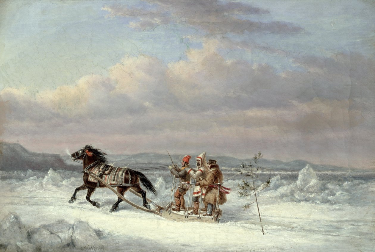 Atlı Kızaktaki Avcı by Cornelius Krieghoff