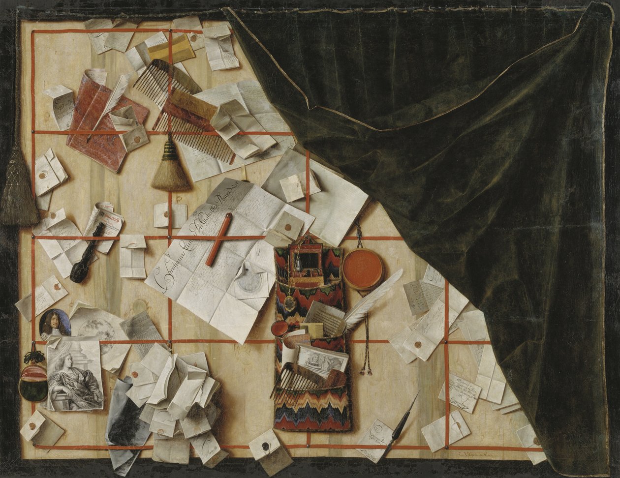 Christian V'in Bildirisi ile Bir Mektup Rafının Trompe l'oeil'i by Cornelius Norbertus Gijsbrechts