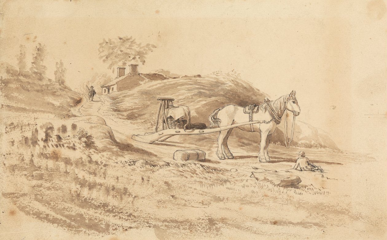 Drag çeken bir At by Cornelius Varley