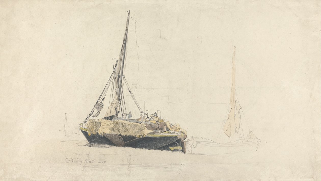 Samanla yüklenen bir Yelkenli Mavna, Aralık 1827 by Cornelius Varley
