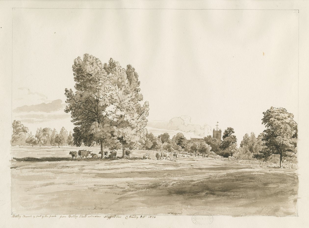 Betley Kilisesi: kalem ve sepya çizimi, Ekim 1820 (çizim) by Cornelius Varley