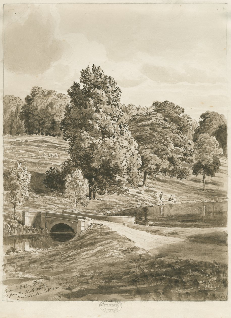 Betley Park: sepya yıkama çizimi, Ekim 1820 (çizim) by Cornelius Varley
