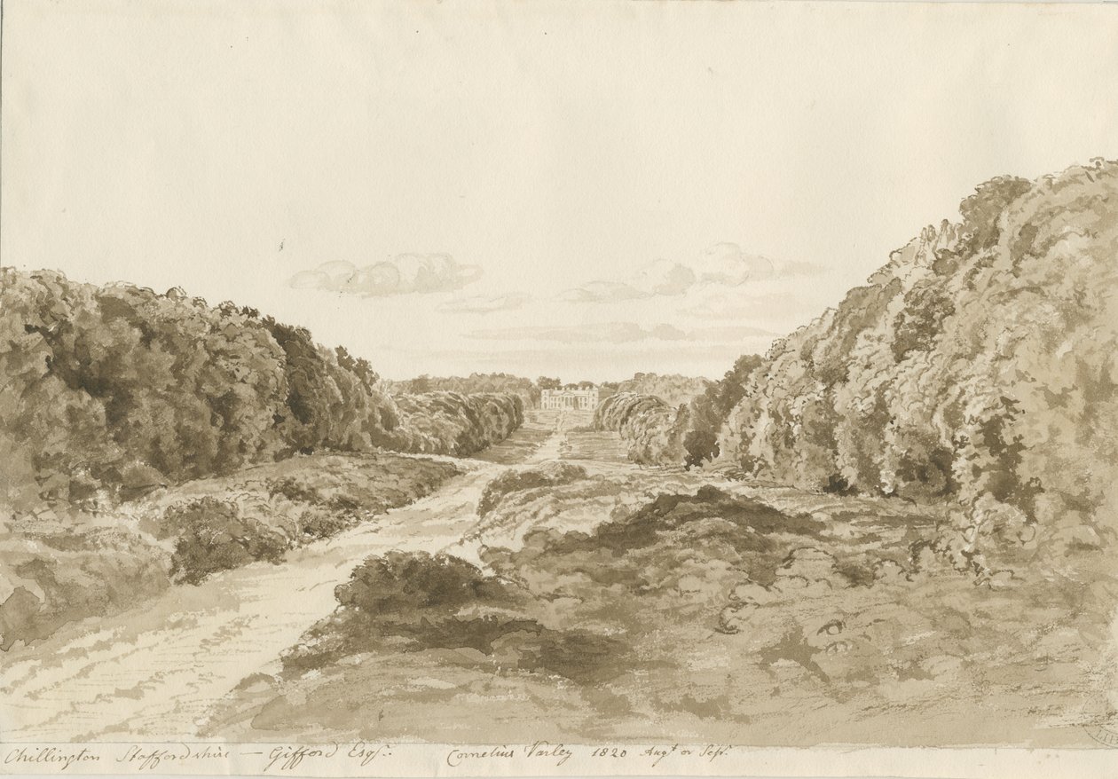 Chillington Salonu: sepya çizimi, 1820 by Cornelius Varley