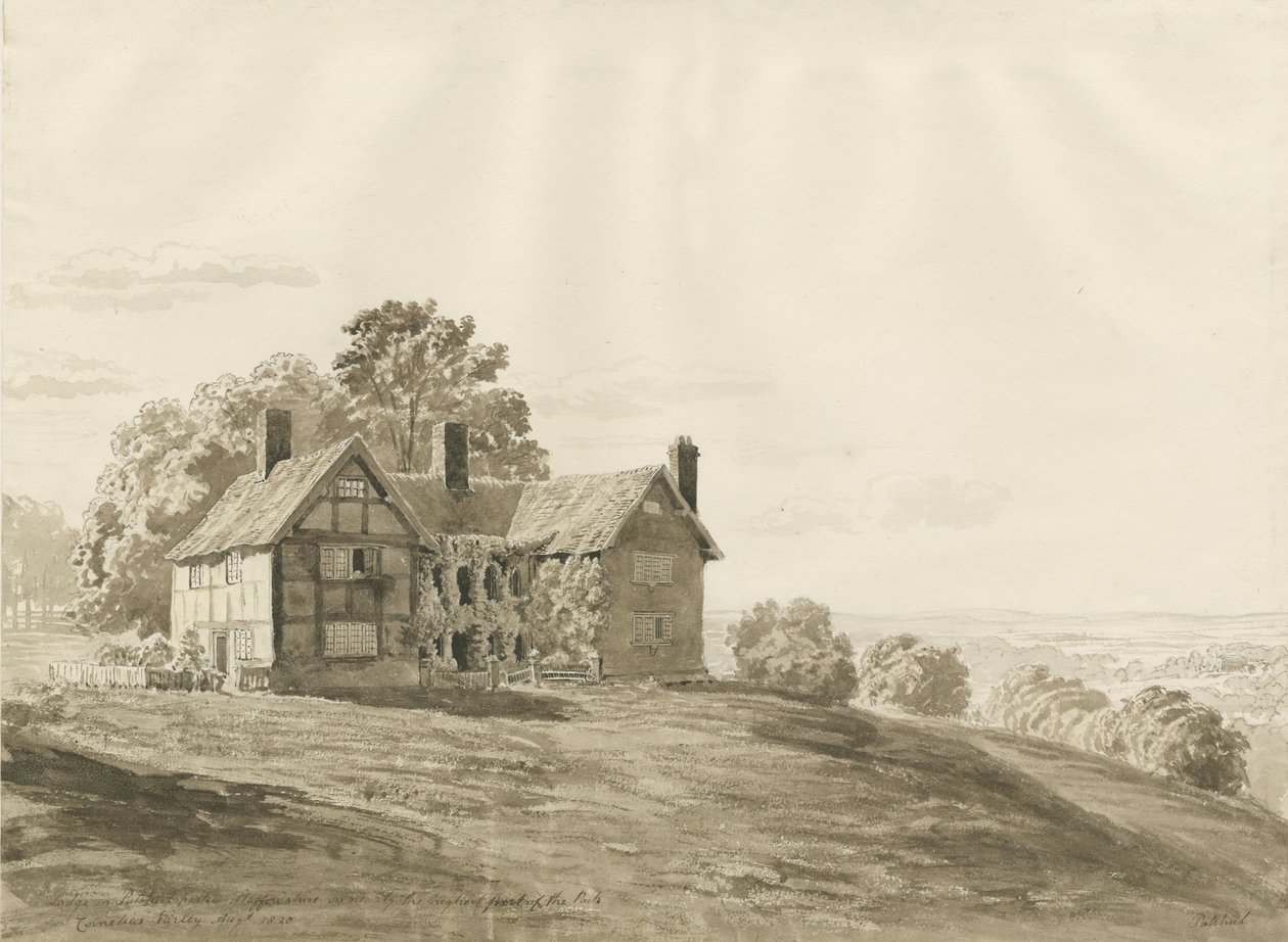 Pathshull Park - Lodge: sepya yıkama çizimi, Ağustos 1820 by Cornelius Varley