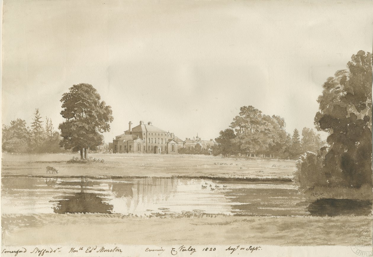 Somerford Hall: sepya çizimi by Cornelius Varley