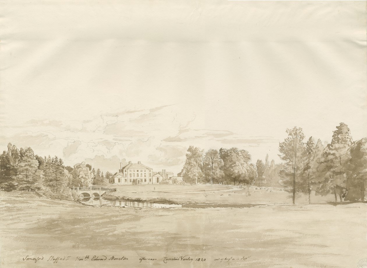Somerford Hall: sepya çizimi by Cornelius Varley