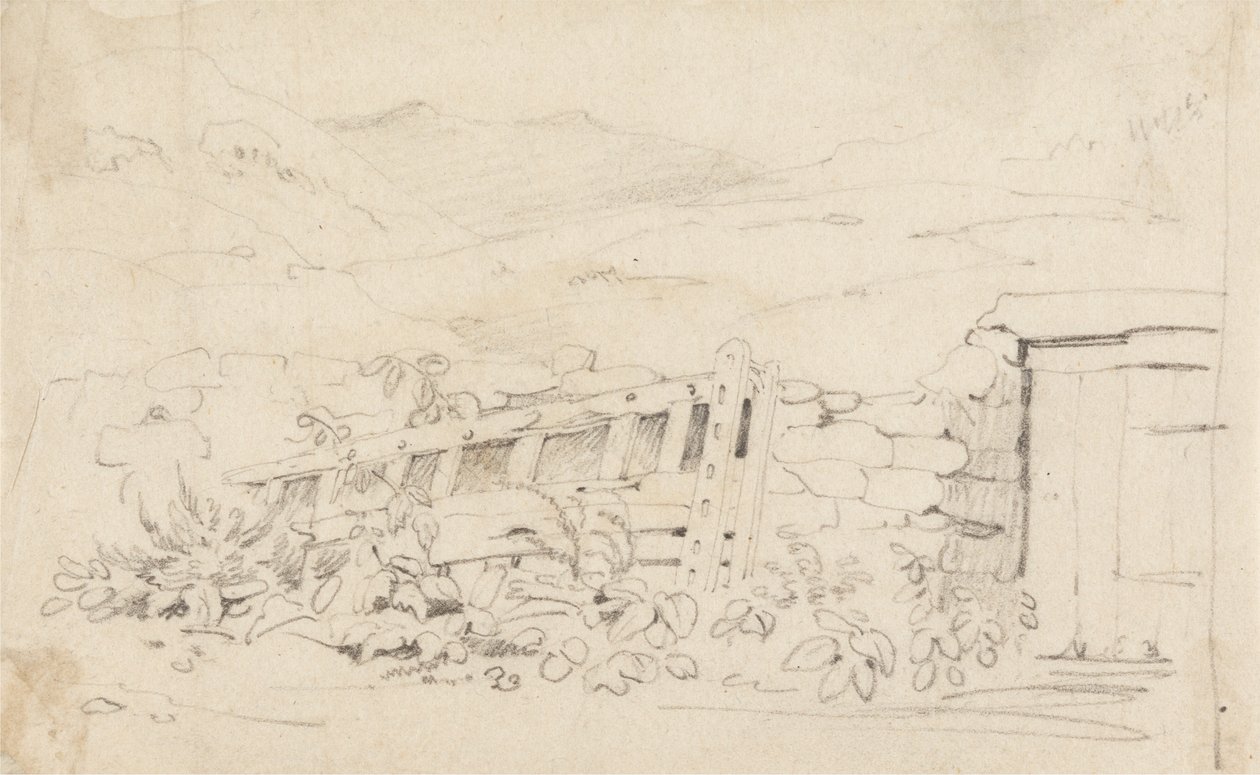 Bir Taş Duvar ve Kapının İncelenmesi by Cornelius Varley