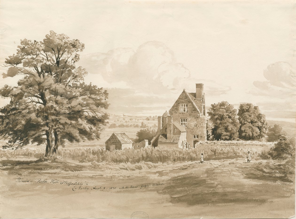Tettenhall - Perton Hall: sepya yıkama çizimi, 9 Ağustos 1820 (çizim) by Cornelius Varley