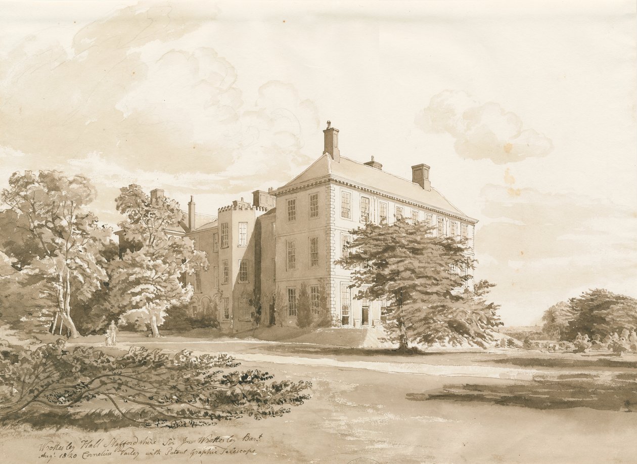Wrottesley Hall: sepya çizimi, Ağustos 1820 by Cornelius Varley