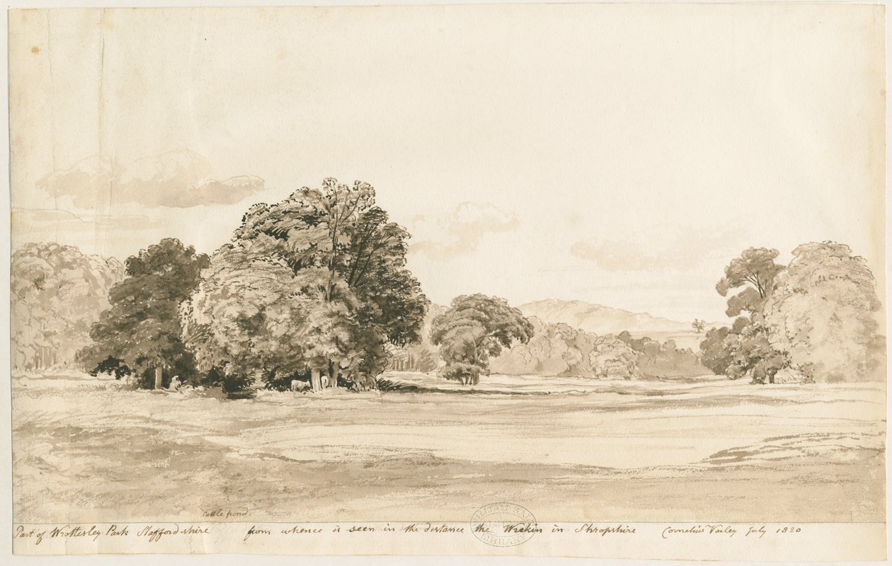 Wrottesley Park: sepya çizimi, Temmuz 1820 by Cornelius Varley