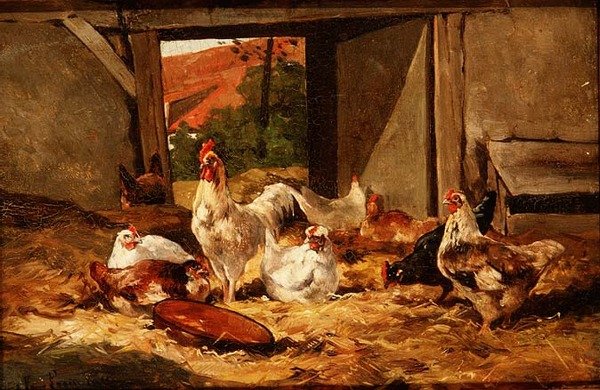 Ahırdaki Tavuklar (bir çift) by Cornelius van Leeputten