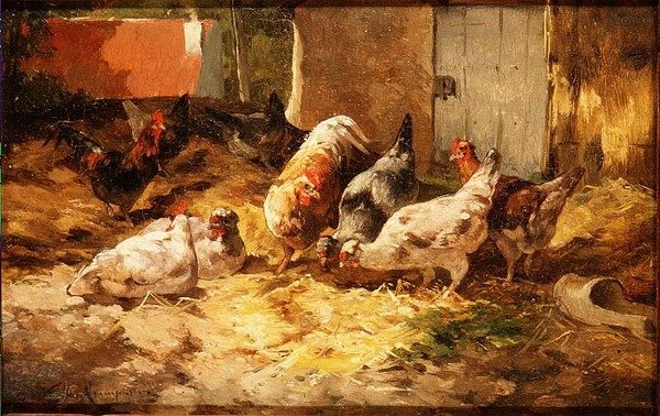 Ahırdaki Tavuklar (bir çift) by Cornelius van Leeputten