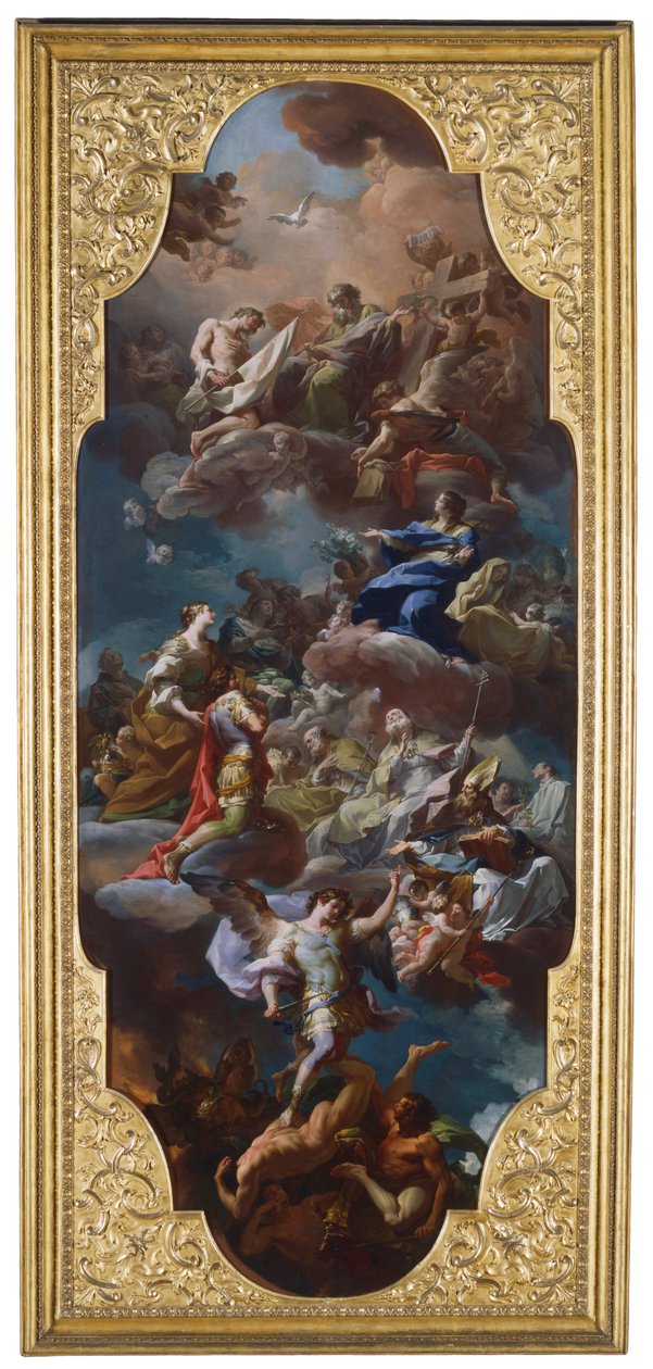 Aziz Helena ve İmparator Konstantin, Meryem Ana tarafından Kutsal Üçlü Birliğe Sunuldu by Corrado Giaquinto