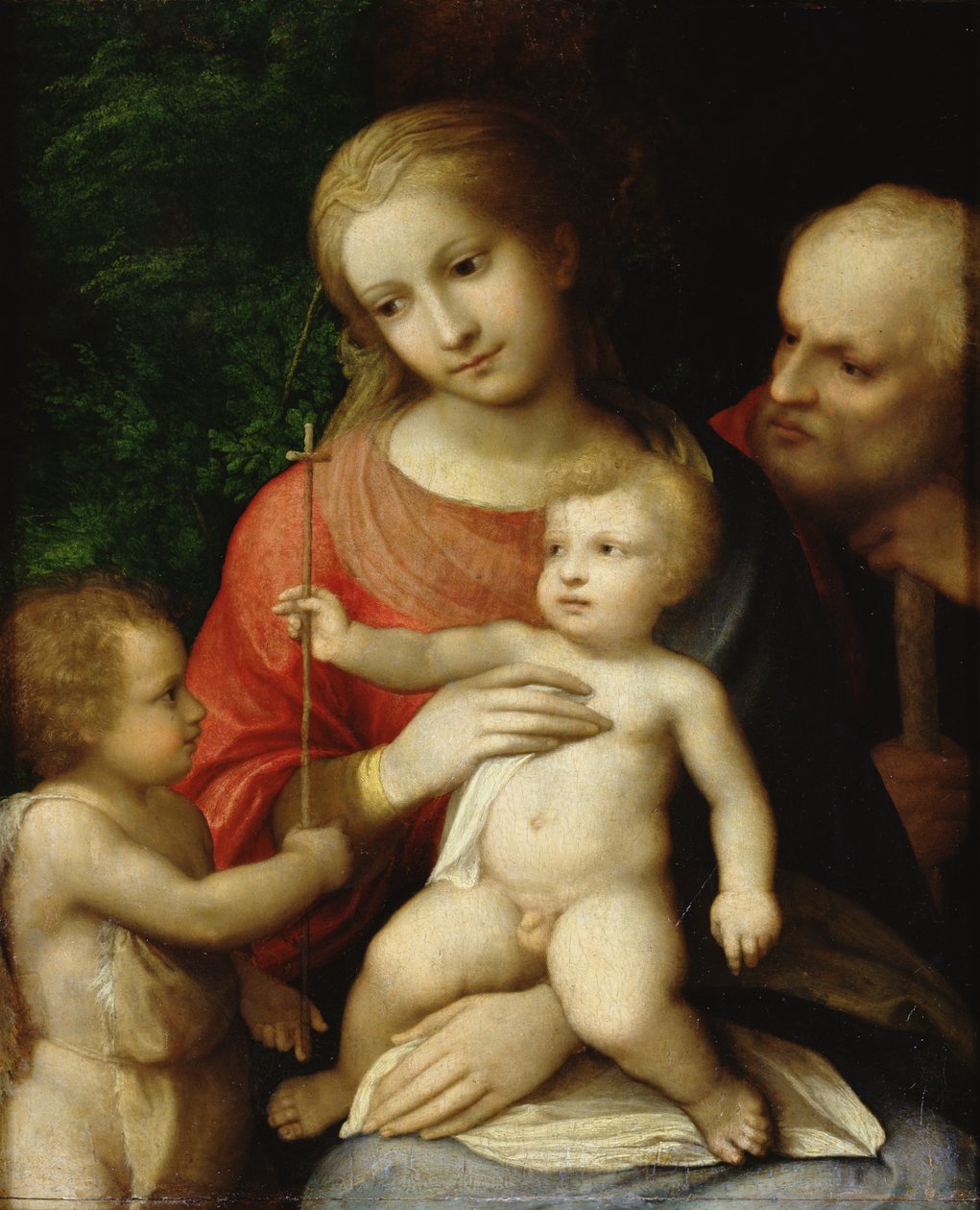 Vaftizci Yahya ve Aziz Joseph ile çevrili Bakire ve Çocuk, 1517 (tahta üzerine yağlı boya) by Antonio da Correggio