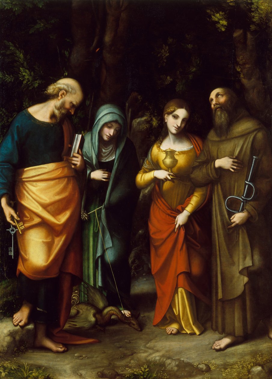 Aziz Peter, Martha, Mecdelli Meryem ve Leonard, yak. 1515. by Correggio