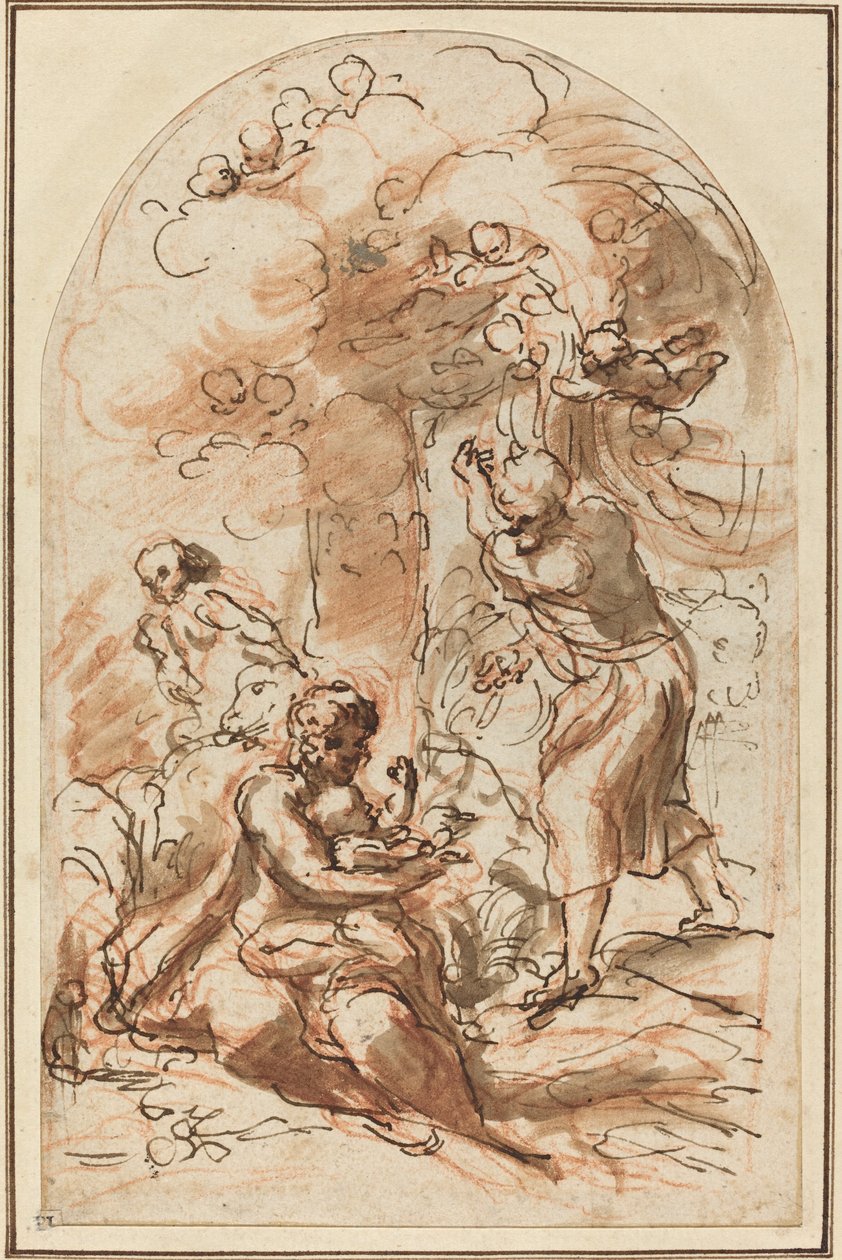 "Madonna della Scodella" için çalışma [rekto] by Correggio