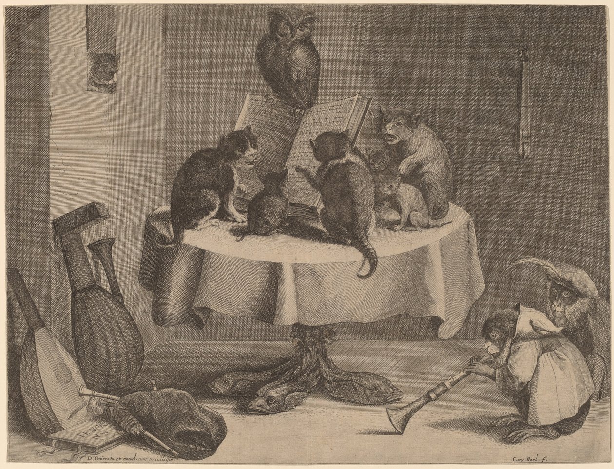 kedinin konseri by Coryn Boel after David Teniers the Younger