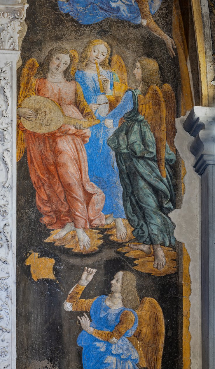 Miracle of the Sacrament': Bazı meleklerin müzik çaldığı detay (fresk) by Cosimo Rosselli