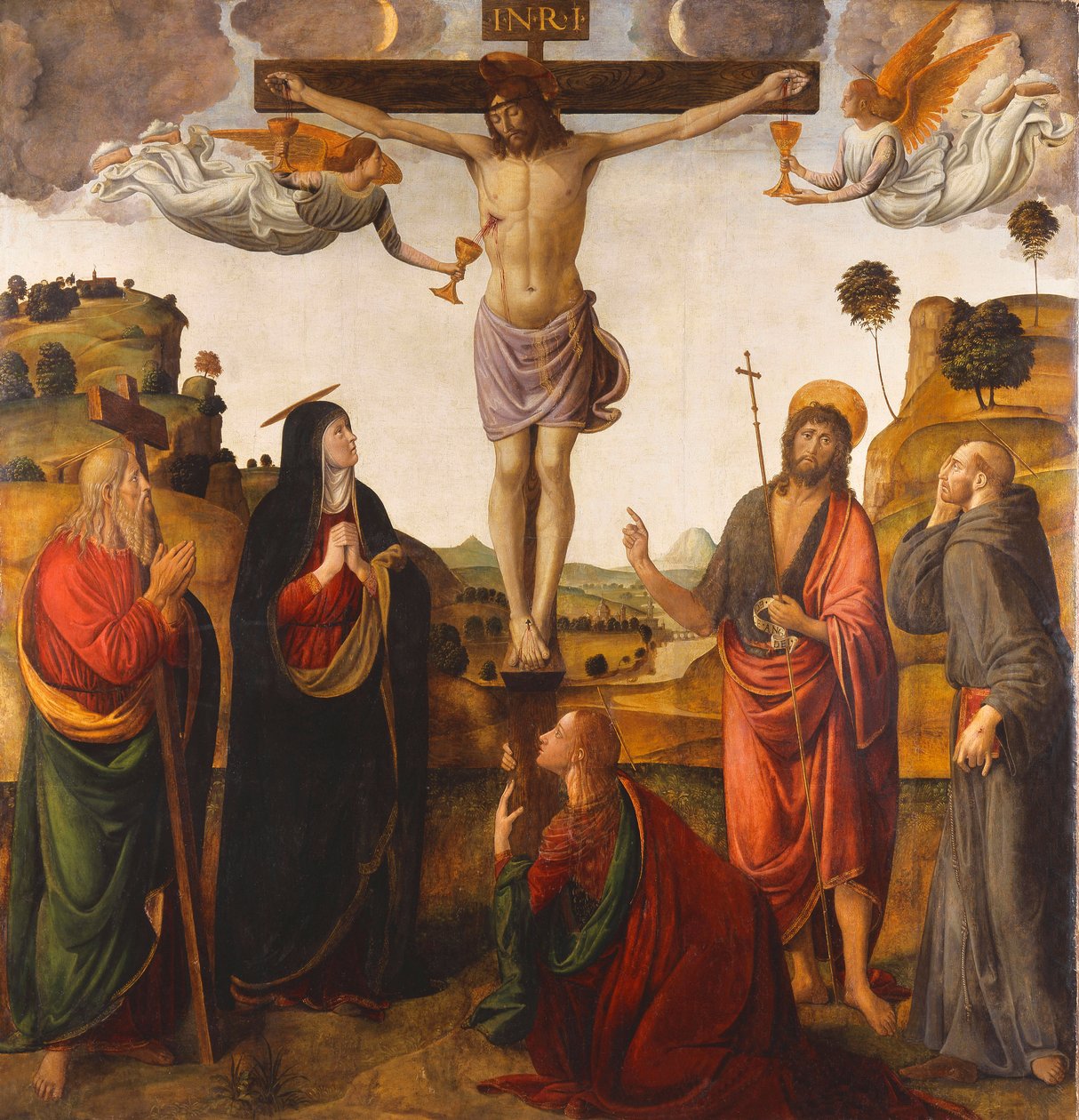 Madonna ile Çarmıha Gerilme, Azizler Vaftizci Yahya, Mary Magdalen, Andrew ve Francis, 1503 by Cosimo Rosselli