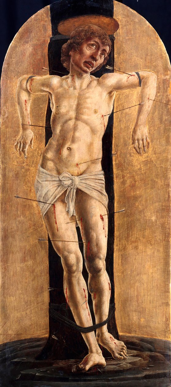 ""Saint Sebastian"" (Saint Sebastian) Tablo Cosimo (Cosimo) Tura (1431-1495 öncesi), ca 1484 - Ahşap üzerine yağlı boya, 75x33 - Staatliche Museen, Berlin by Cosimo Tura