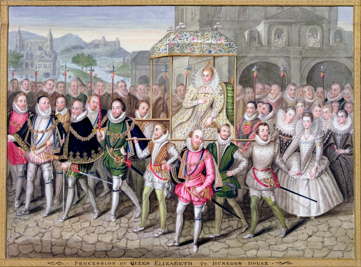 Kraliçe I. Elizabeth, saray mensuplarıyla geçit töreninde, c1600-1603 1825 by Countess of Essex Sarah