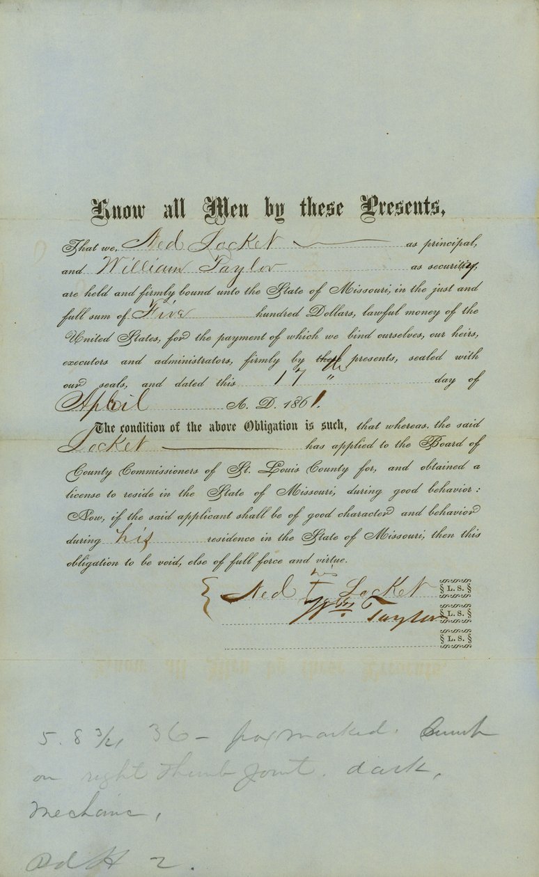 Ned Madalyon Ücretsiz Negro Bond by County Court of St.Louis