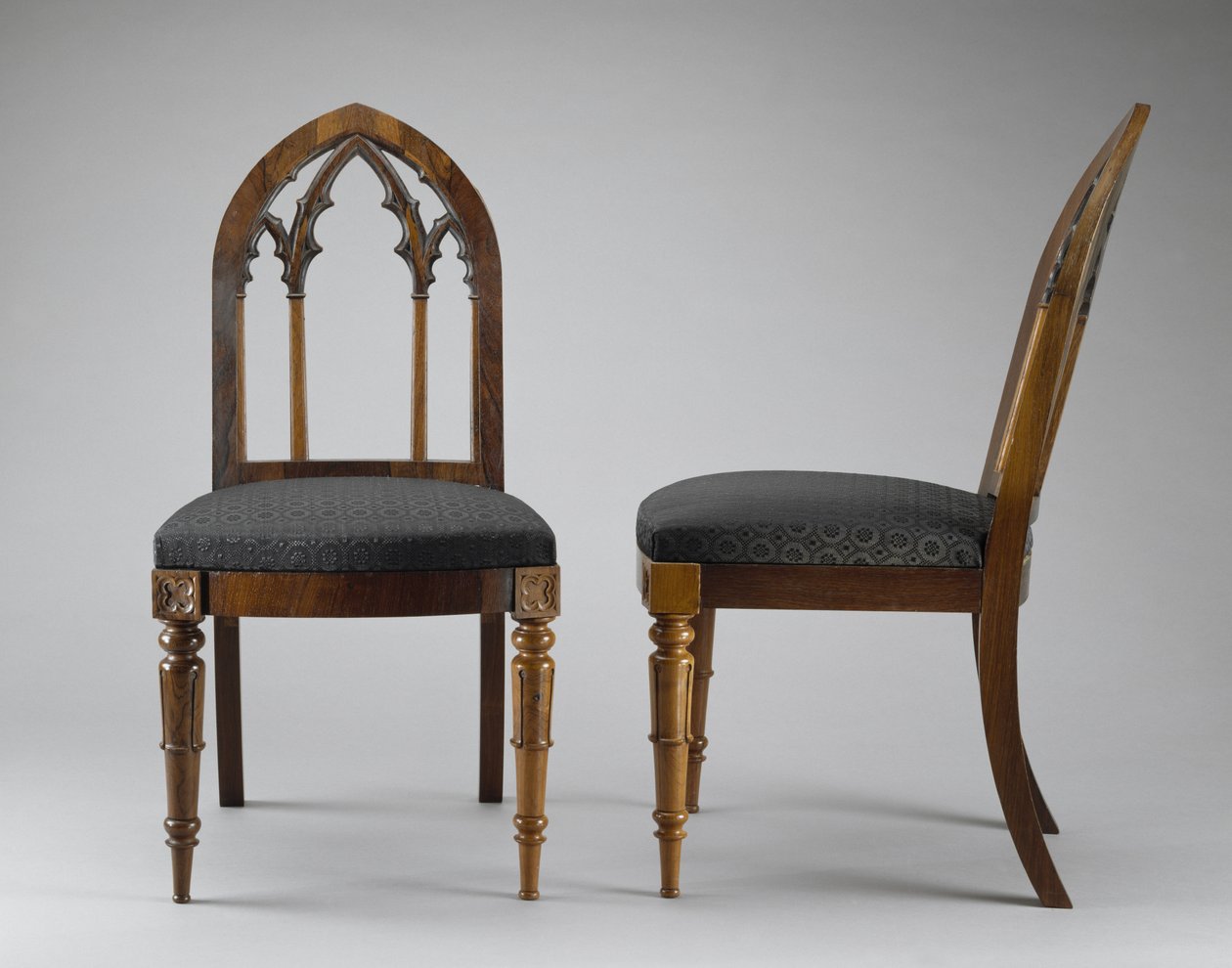Bir Çift Yan Sandalye, c. 1844 (gül ağacı; kül) by Crawford Riddell