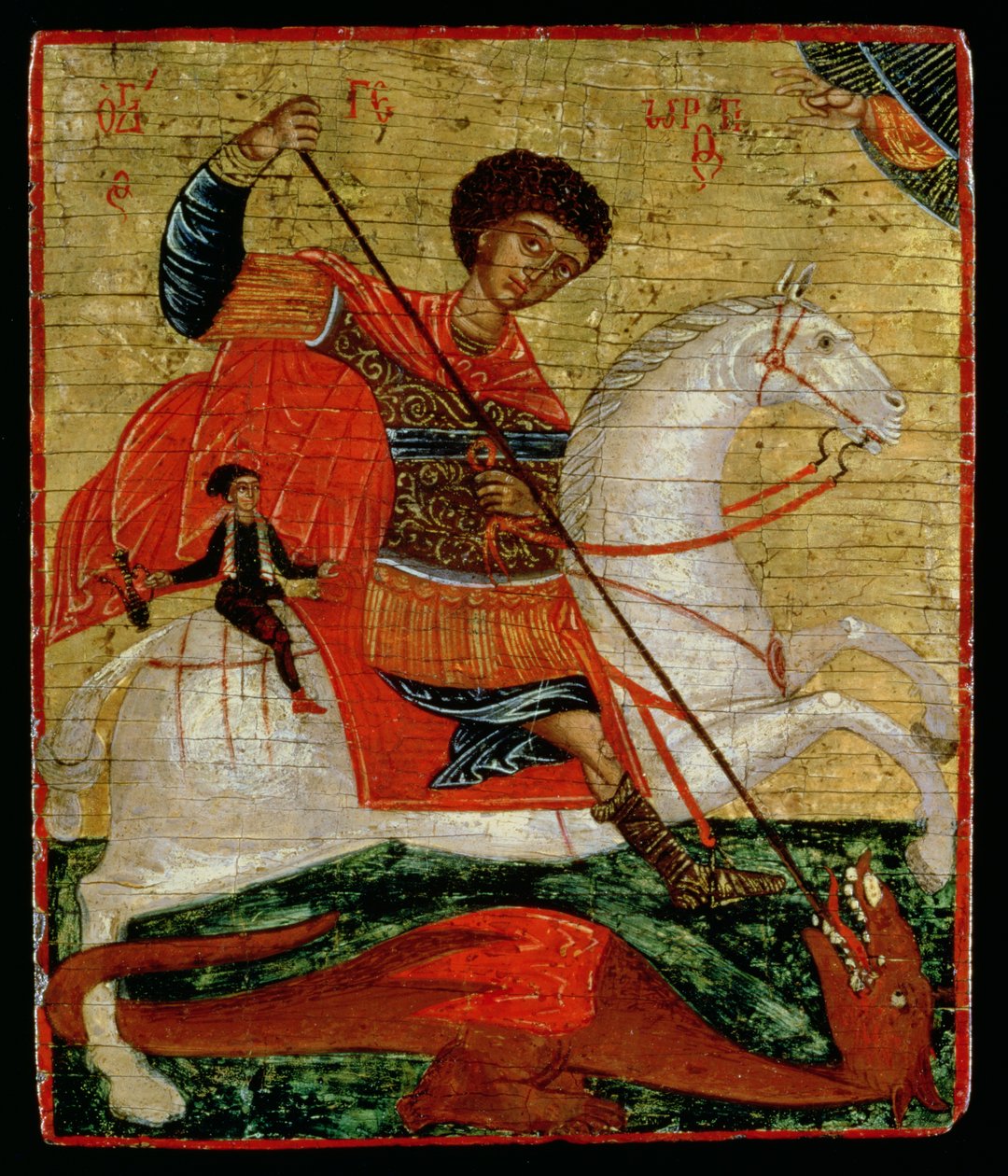 Aziz George ve Ejderha Simgesi (panelde altın varak ve mizaç) by Cretan School