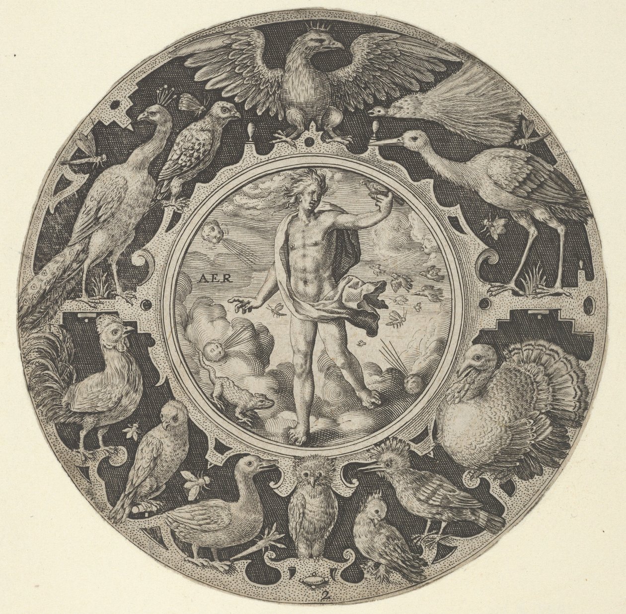 F..., 1590-1612 ile Bir Dizi Dairesel Tasarımdan Kuşlarla Dekoratif Bir Bordürde 