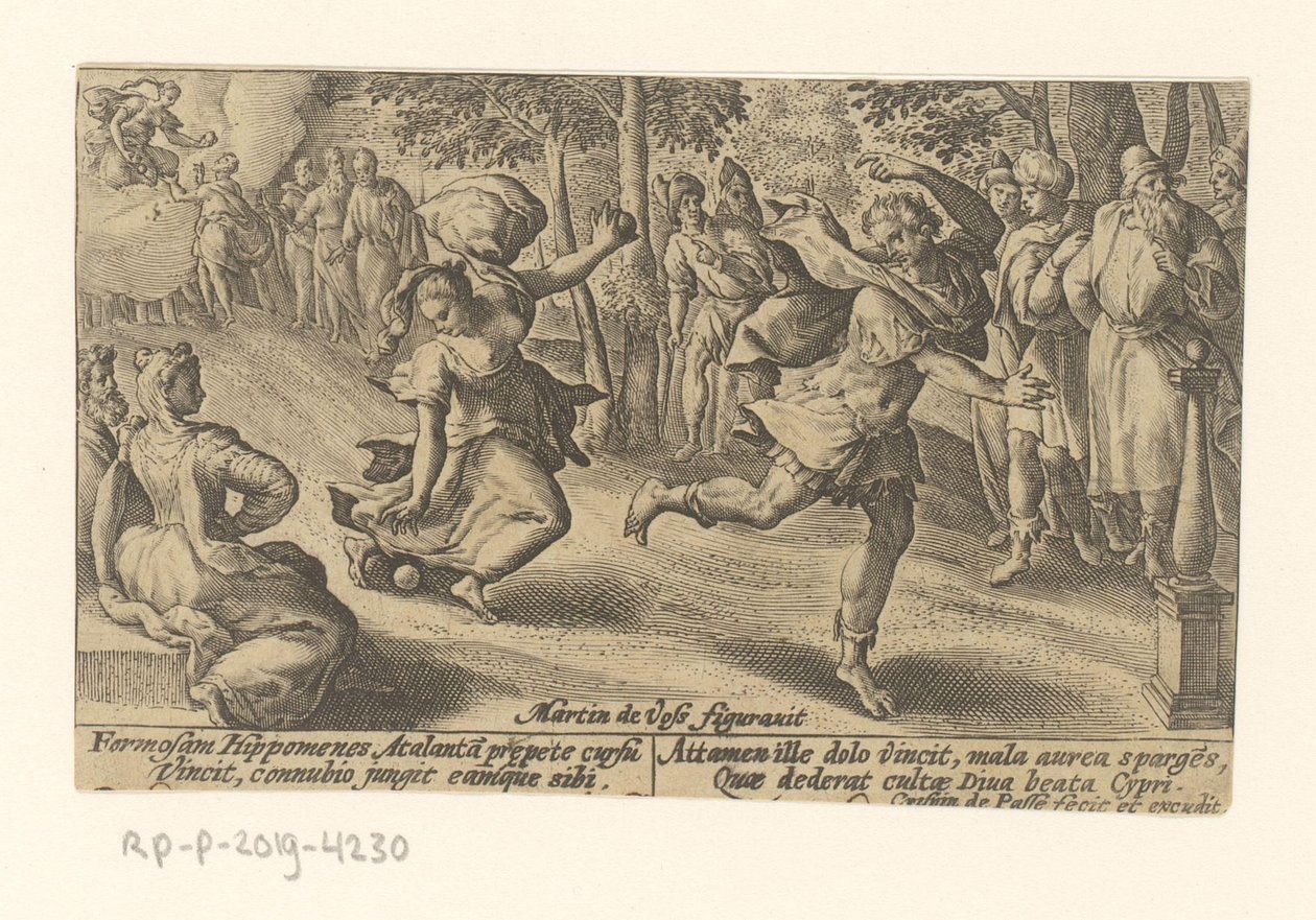 Atalanta ve Hippomenes Metamorfosen van Ovidius (dizi adı) Metamorfoz (dizi başlığı) by Crispijn van de Passe (I)